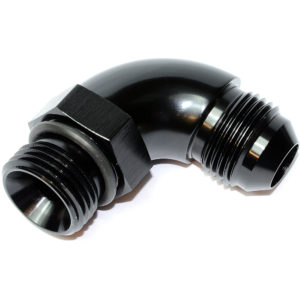 Adaptor, AN-6 to AN-6 ORB, Male-Male, 90° Full Flow, Including Viton O Ring, Black 15847