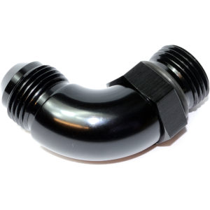 Adaptor, AN-6 to AN-6 ORB, Male-Male, 90° Full Flow, Including Viton O Ring, Black 15847