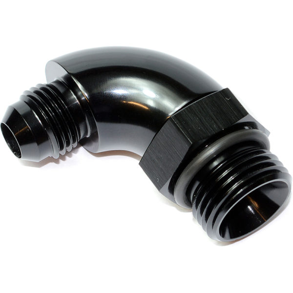 Adaptor, AN-6 to AN-8 ORB, Male-Male, 90° Full Flow, Including Viton O Ring, Black 15848