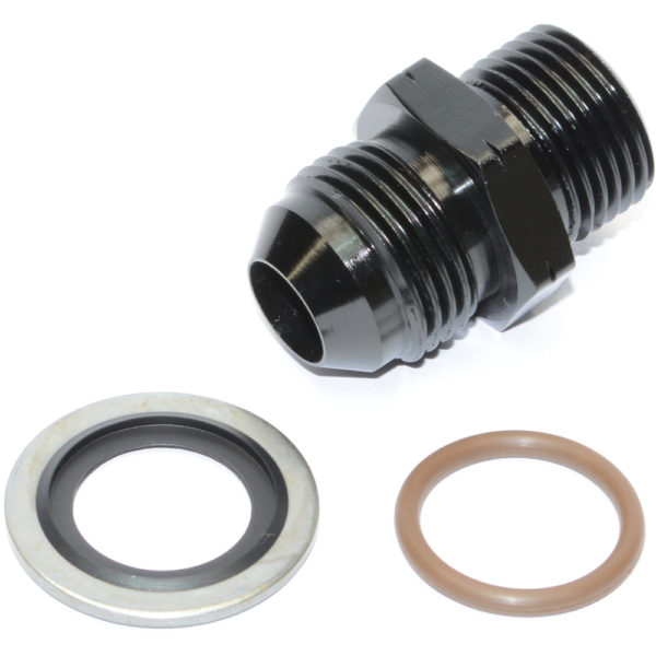 Adaptor, AN-8 Male to M18 x 1.5mm, Including Stainless Dowty Washer and Viton O Ring, Black 15815 (1)