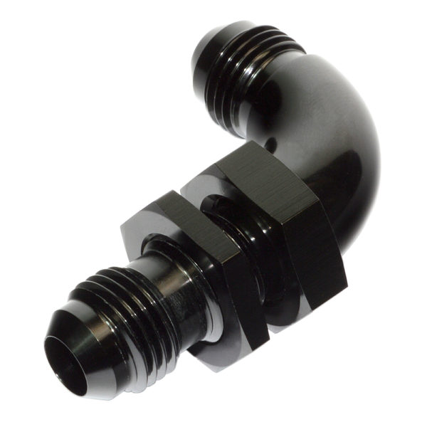 Bulkhead Fitting, AN-6 Male to AN-6 Male, 90° Swept, Black - 15872