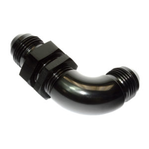 Bulkhead Fitting, AN-8 Male to AN-8 Male, 90° Swept, Black 15873